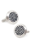 Cufflinks, Inc Check Circle Cuff Links In Metallic Silver