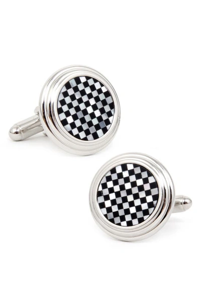 Cufflinks, Inc Check Circle Cuff Links In Metallic Silver