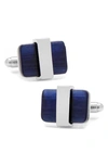 Cufflinks, Inc Wrapped Navy Blue Cat Eye Cufflinks In Silver