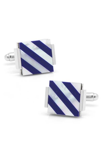 Cufflinks, Inc Men's Ox & Bull Trading Co. Striped Pearl Cufflinks In Blue