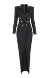 BALMAIN SATIN-LAPEL WOOL BLAZER GOWN,717976