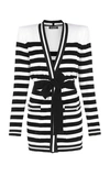 BALMAIN BELTED STRIPED RIBBED-KNIT CARDIGAN,717980