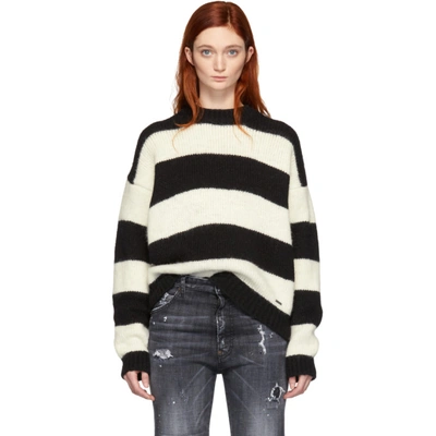 Dsquared2 Oversized Knitted Striped Jumper In 961 Black/w