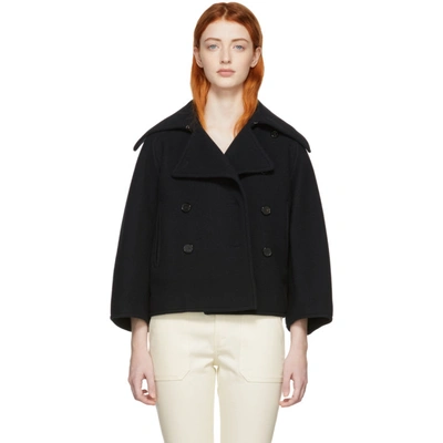Chloé Cropped Double-breasted Wool-blend Felt Coat In 48a Inconic Navy