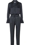 EQUIPMENT ANDREA BELTED WASHED-SATIN AND TWILL JUMPSUIT