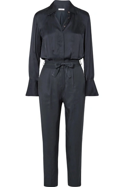 Equipment Andrea Belted Washed-satin And Twill Jumpsuit In Eclipse