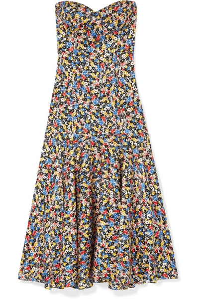 Veronica Beard Annika Floral-print Silk-blend Jacquard Midi Dress In Blue