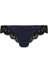 ID SARRIERI I.D. SARRIERI WOMAN ENIGMA CHANTILLY LACE AND SATIN LOW-RISE THONG NAVY,3074457345619755380