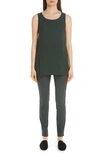 Lafayette 148 Ruthie Sleeveless High-low Hem Silk Blouse In Spruce