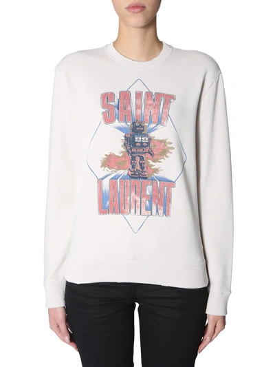 Saint Laurent Crewneck Robot-graphic Sweatshirt In White