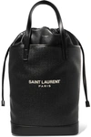 SAINT LAURENT TEDDY LEATHER-TRIMMED PRINTED RAFFIA TOTE