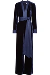 DIANE VON FURSTENBERG SATIN-TRIMMED VELVET JUMPSUIT