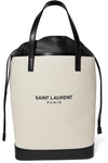 SAINT LAURENT TEDDY LEATHER-TRIMMED PRINTED CANVAS TOTE
