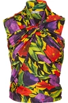 BALENCIAGA RUCHED TWIST-FRONT FLORAL-PRINT STRETCH-JERSEY TOP