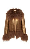 MICHAEL KORS METALLIC SHEARLING LEATHER BOMBER JACKET,718231