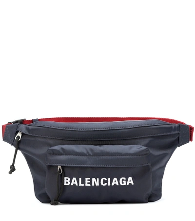 Balenciaga Wheel Embroidered Shell Belt Bag In Navy