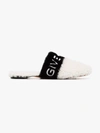 GIVENCHY GIVENCHY BEIGE AND BLACK BEDFORD SHEEPSKIN LOGO SLIPPERS,BE2002E07R13002838