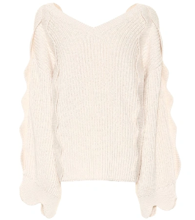 Stella Mccartney Scalloped Ribbed Cotton And Wool-blend Jumper In White