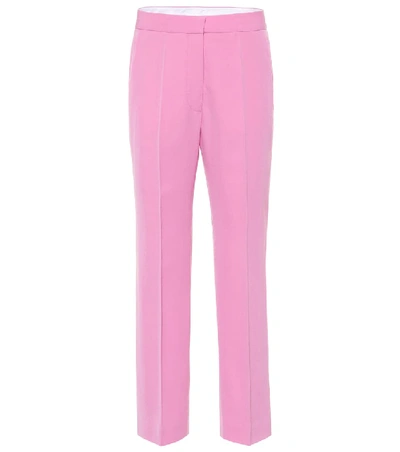 Stella Mccartney Flat-front Straight-leg Crop Classic Wool Trousers In Tulip Pink