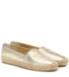 Saint Laurent Logo-embossed Metallic Leather Espadrilles In Gold