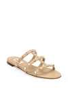 Valentino Garavani Rockstud Leather Flat Sandals In Camel