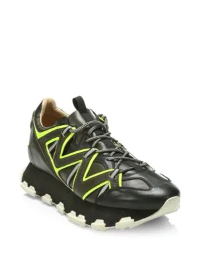 Lanvin Men's Running Sneakers In Leather And Reflective Colorblock In Khaki,black