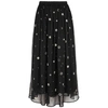 VINCE Black embroidered silk chiffon midi skirt