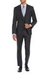 Hugo Boss Helward/genius Slim Fit Solid Three Piece Wool Suit In Black