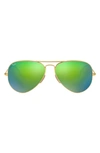Ray Ban 58mm Mirrored Aviator Sunglasses In Gold/ Green Flash Mirror