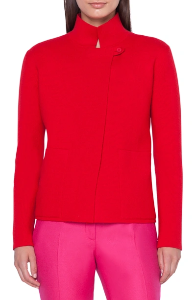 Akris Zip-front Stand-collar Cashmere Knit Cardigan In Red