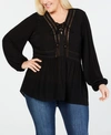 SEVEN7 JEANS TRENDY PLUS SIZE CROCHET LACE-UP TOP