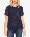 VINCE CAMUTO CHIFFON-OVERLAY SEQUINED T-SHIRT