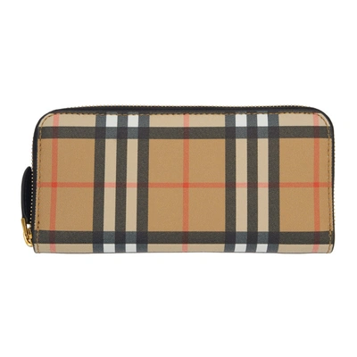 Burberry Vintage Check And Leather Ziparound Wallet - 黄色 In Beige