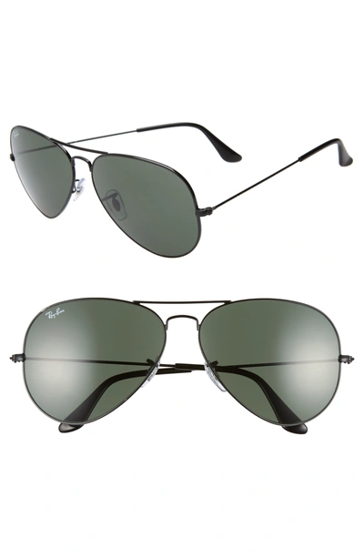 Ray Ban 62mm Aviator Sunglasses - Black/ Green Solid In Black/ Green Solid