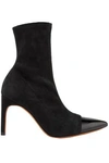 GIVENCHY GIVENCHY WOMAN GRAPHIC PATENT LEATHER-TRIMMED SUEDE SOCK BOOTS BLACK,3074457345619849904