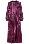 BURBERRY WOMAN PLEATED SILK-BLEND LAMÉ MIDI DRESS MAGENTA,GB 1392478502807