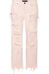 ALEXANDER WANG ALEXANDER WANG WOMAN CROPPED DISTRESSED MID-RISE STRAIGHT-LEG JEANS PASTEL PINK,3074457345619804302
