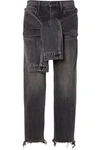 ALEXANDER WANG TIE-FRONT FRAYED HIGH-RISE STRAIGHT-LEG JEANS,3074457345620080832