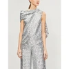 ROLAND MOURET LADIES SILVER EUGENE ASYMMETRIC CAPE-STYLE SEQUINNED TOP
