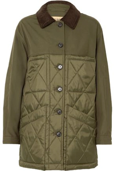 Burberry Woman Vernlake Paneled Quilted Shell Coat Army Green