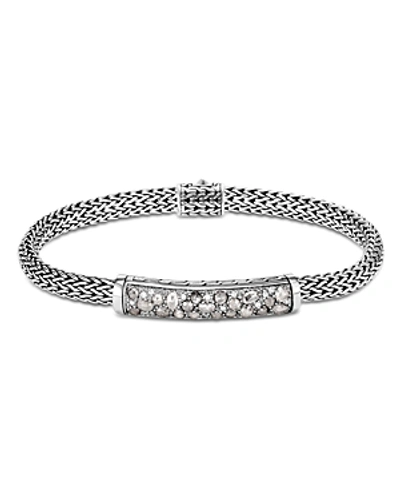 John Hardy Sterling Silver Classic Chain Extra-small Bracelet With White Diamond & Gray Diamond Pave In Silver/ Grey Diamond