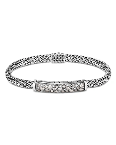 John Hardy Sterling Silver Classic Chain Extra-small Bracelet With White Diamond & Grey Diamond Pave In Silver/ Grey Diamond