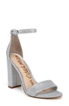 Sam Edelman Yaro High-heel Glittered Mesh Sandals In Soft Silver Fabric