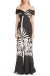 JOHANNA ORTIZ PALM PRINT SILK OFF THE SHOULDER MAXI DRESS,V1278DGE