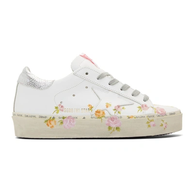 Golden Goose Hi Star Sneakers In White Leather With Floral Print