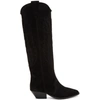 Isabel Marant Denzy Embroidered Suede Knee Boots In Black