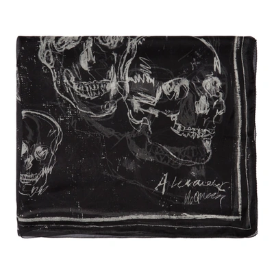 Alexander Mcqueen Men's Graffiti Skull Silk Scarf In Black
