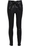 FRAME FRAME WOMAN TIE-FRONT STRETCH-LEATHER SKINNY PANTS BLACK,3074457345620169242