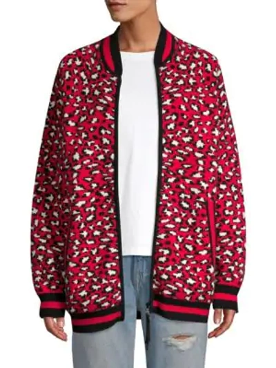 Robert Rodriguez Constance Leopard Print Wool & Cashmere Blend Zip-up Jumper In Red White Black