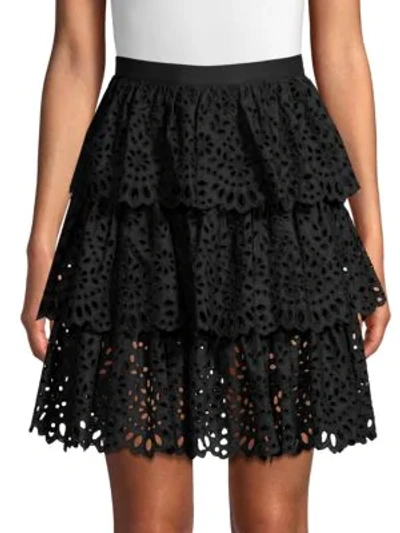 Michael Kors Tiered Floral Eyelet Skirt In Black